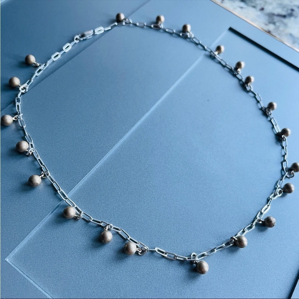 Vintage Paperclip Sterling Silver Chain Necklace With Gold Tone Ball Cha… - Picture 3 of 6